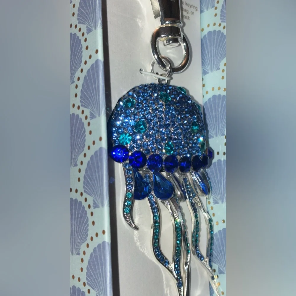 PIPER K Blue Ombré Crystal-Studded Jellyfish or Squid Bag Charm Keychain NEW NWT